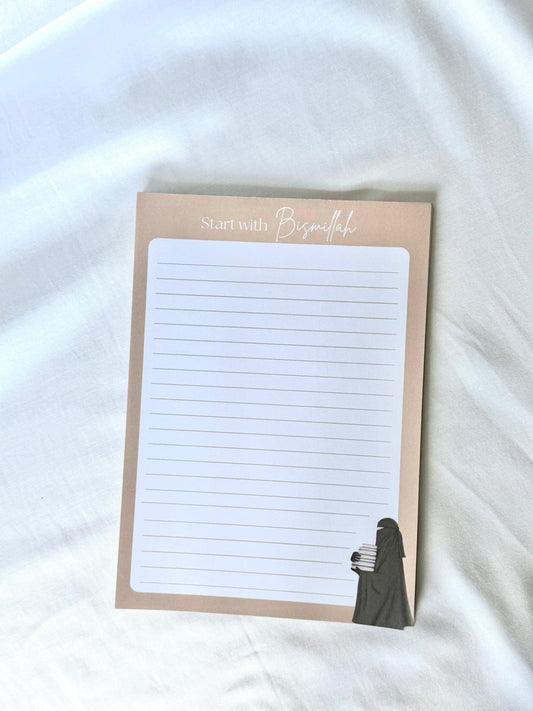 Start With Bismillah Notepad, Mocha and White